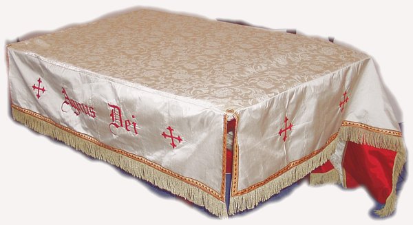 Large Processional Canopy with Pure Silk side panels, embroidered Greek Crosses, gothic script text,