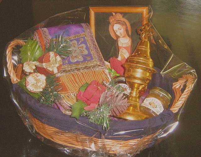 Christmas Gift Basket with Confessional Stole, Ornate Incense Burner and more!